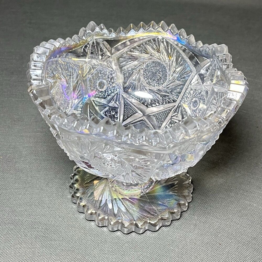 LE Smith Aztec Heritage Compote Iridescent Carnival Glass Whirling Star Pattern